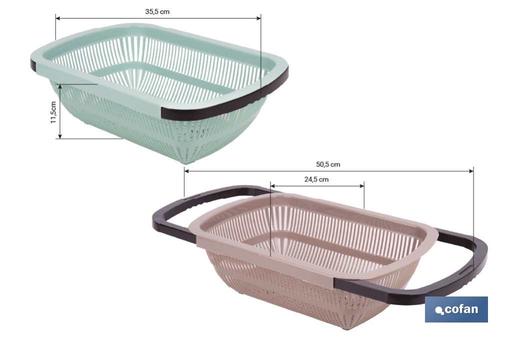Escurridor rectangular extensible | Lava y escurre alimentos sobre el fregadero | Disponible en diferentes colores - Cofan