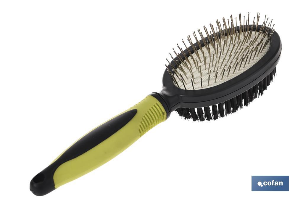 Pet comb | Double sided grooming brush | Green and black - Cofan