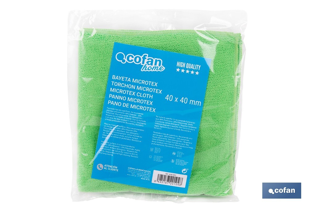 Chiffon Microtex | Dimensions : 40 x 40 cm | Couleur Bleue | Chiffon très Absorbant - Cofan
