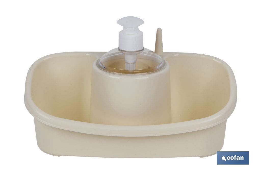 Dispenser per sapone con porta-spugna | Beige o grigio chiaro | Dimensioni: 26 x 13 x 16,5 cm - Cofan