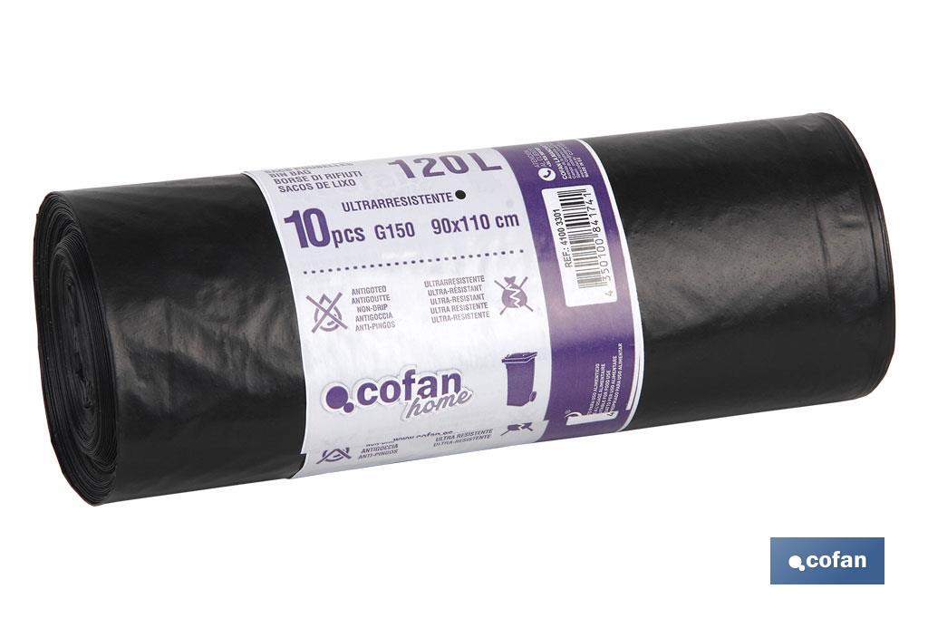 Black bin bags | Size: 90 x 110cm | 120 litres | 10 Pieces - Cofan