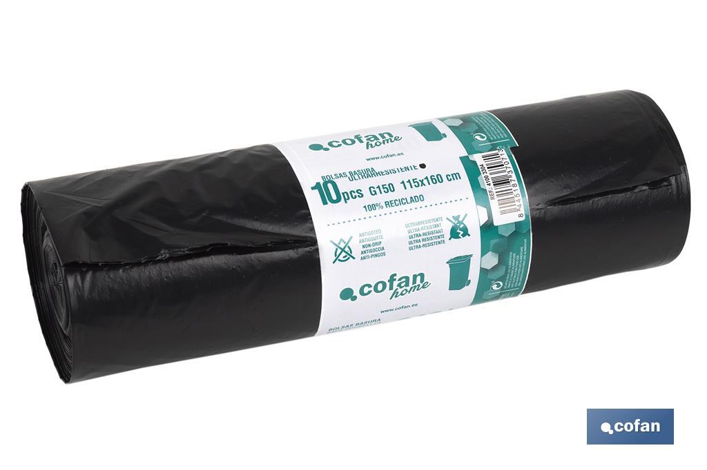 Black bin bags | Size: 115 x 160cm | 10 Pieces with a capacity of 240 litres - Cofan