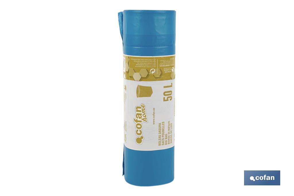  Sacs poubelle parfumés refermables de couleur bleue | Dimensions de 70 x 70 cm et jauge de 120 - Cofan