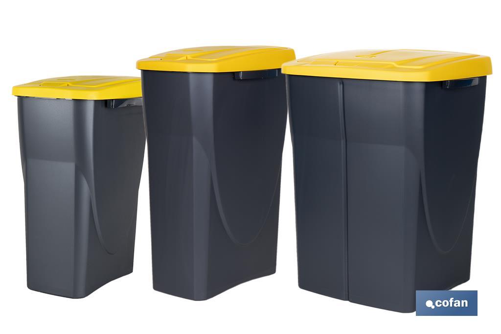 Yellow recycling bin | Suitable for recycling plastics and packaging materials | Available in three different capacities and sizes - Cofan