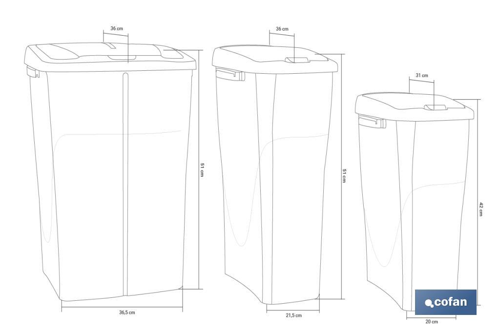 Cubo de basura amarillo para reciclar plásticos y envases | Tres medidas y capacidades diferentes - Cofan