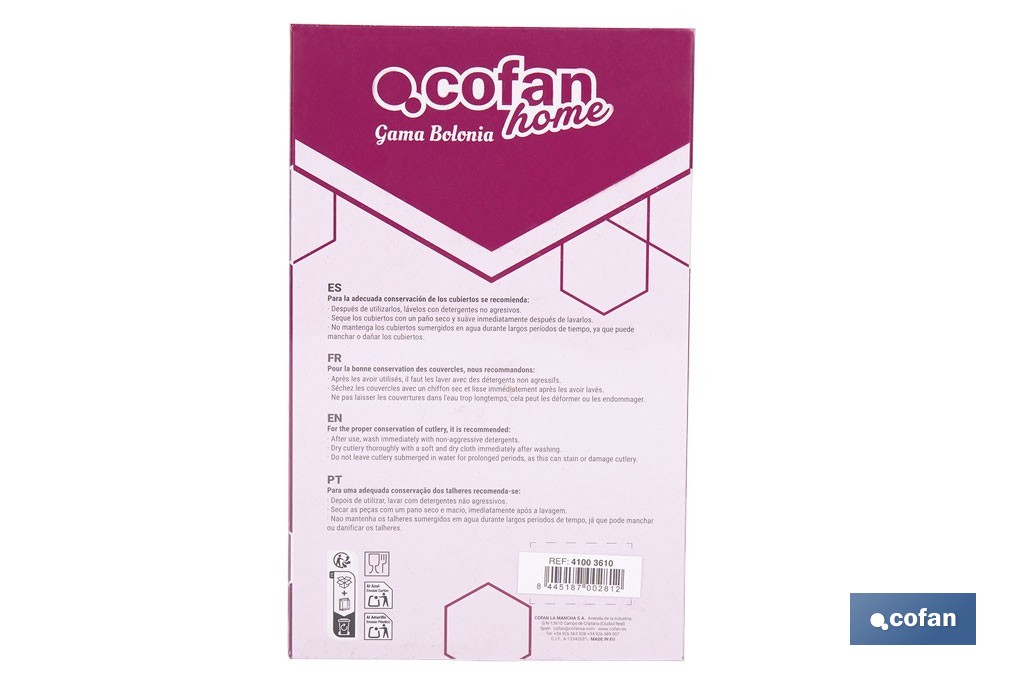 Cubertería de Acero Inoxidable | Modelo Bolonia | Juego de 24 pcs | C-18/0 | Incluye caja de diseño y gran calidad - Cofan