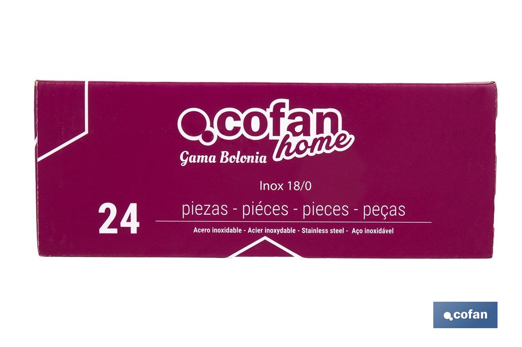 Cubertería de Acero Inoxidable | Modelo Bolonia | Juego de 24 pcs | C-18/0 | Incluye caja de diseño y gran calidad - Cofan