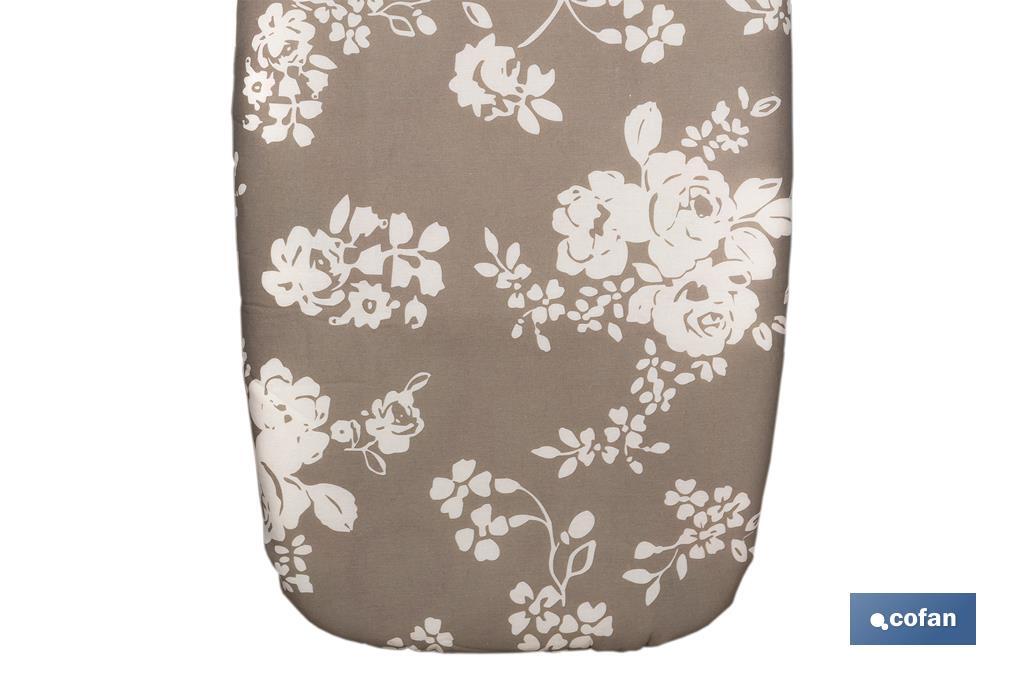 Padded cotton ironing board cover | Size: 140 x 60cm | Grey print with flowers - Cofan