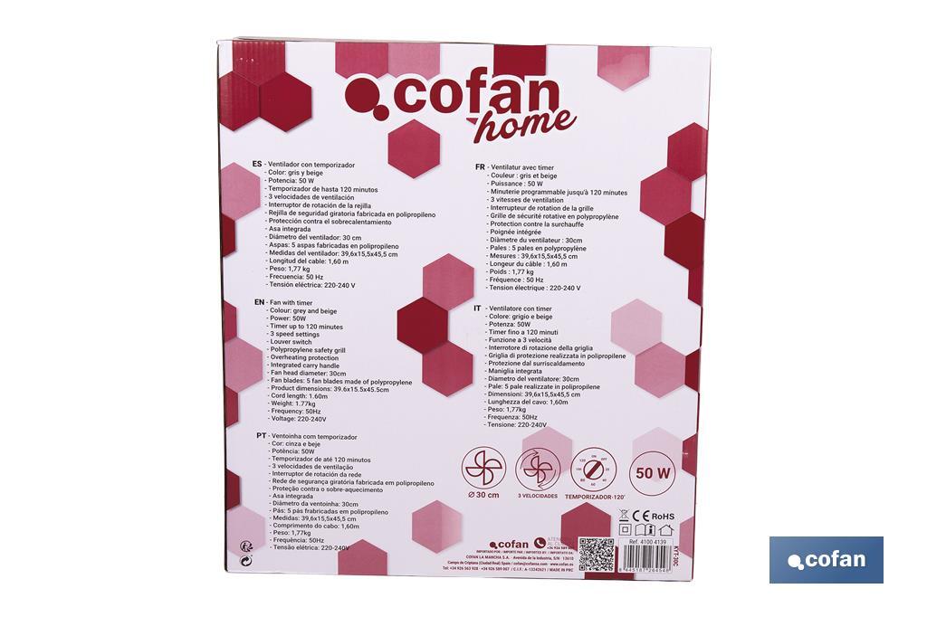 Box Fan with Timer, Cierzo Model - Cofan