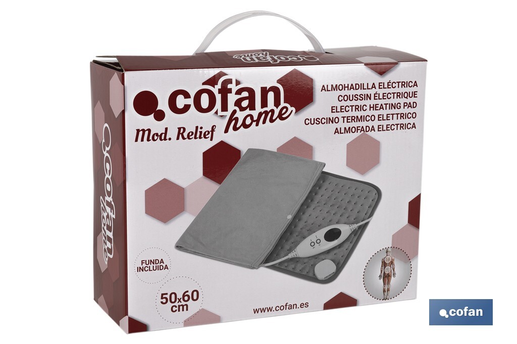 Almofada Elétrica Térmica Cinza | Dois tamanhos para escolher | Com 6 Níveis de Calor - Cofan