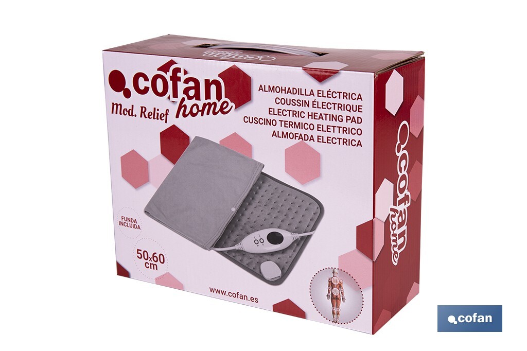 Almofada Elétrica Térmica Cinza | Dois tamanhos para escolher | Com 6 Níveis de Calor - Cofan