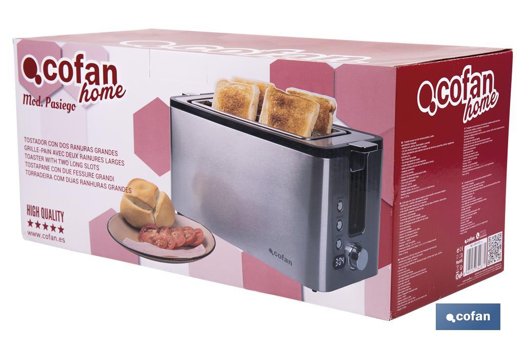 Grille-pain avec 2 larges rainures | Grille-pain Anti-empreinte | Il inclut un Écran Numérique et Minuterie - Cofan