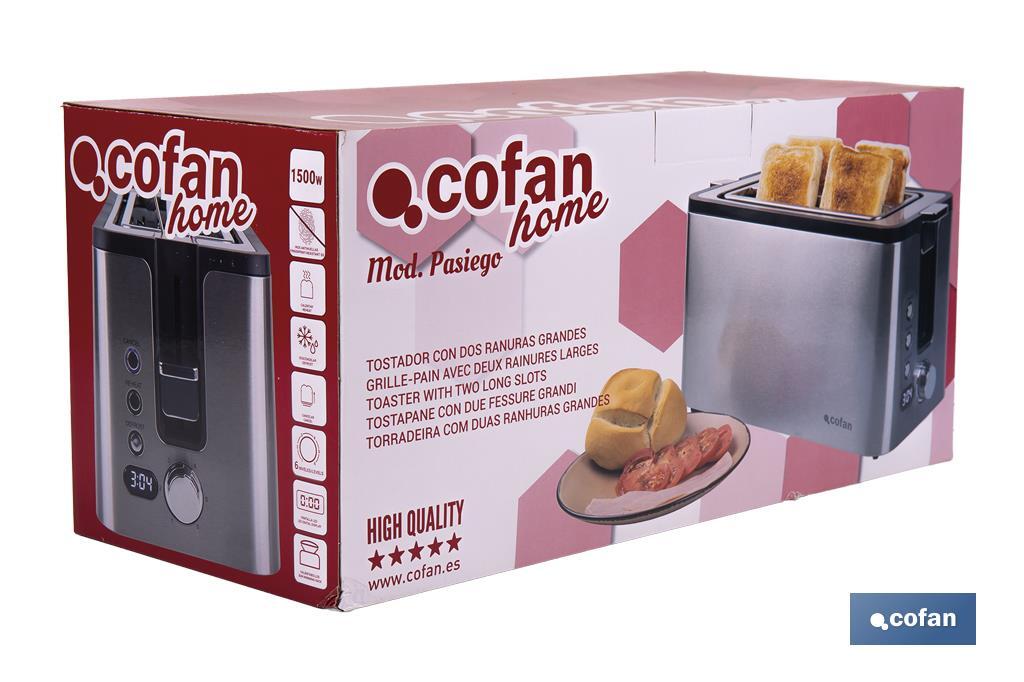 Grille-pain avec 2 larges rainures | Grille-pain Anti-empreinte | Il inclut un Écran Numérique et Minuterie - Cofan