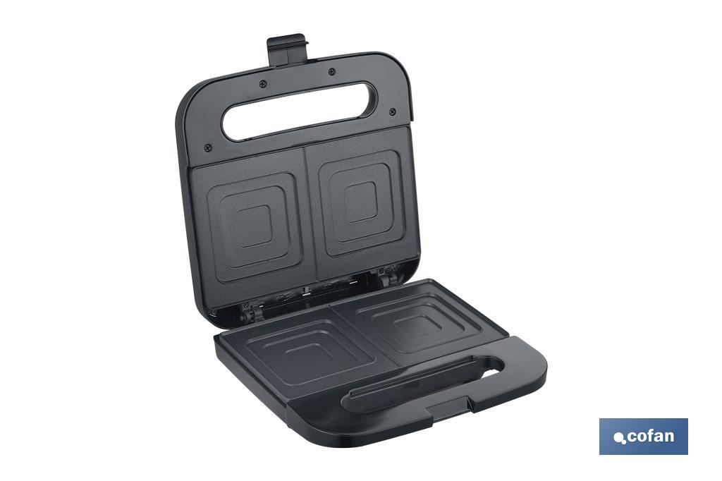 Appareil à croque-monsieur | Revêtement antiadhésif | Compartiments pour 2 sandwichs | Puissance : 750 W | Dimensions : 23,7 x 23,3 x 9 cm - Cofan