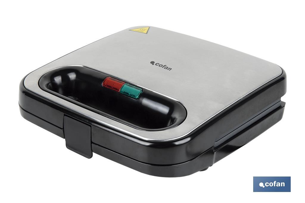 Sandwich maker | Non-stick coating | Cooks up to 2 portions | Stainless steel | Power: 750W | Size: 23.7 x 23.3 x 9cm - Cofan