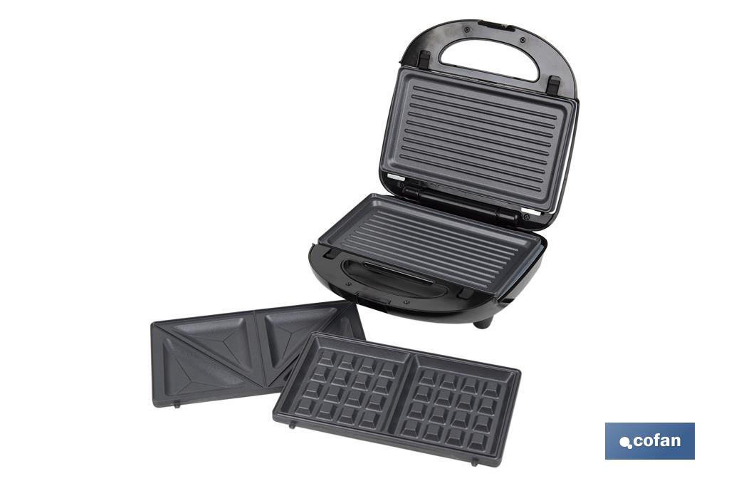 Multipurpose sandwich maker | Interchangeable plates for sandwiches, waffles and panini | Power: 750W  - Cofan