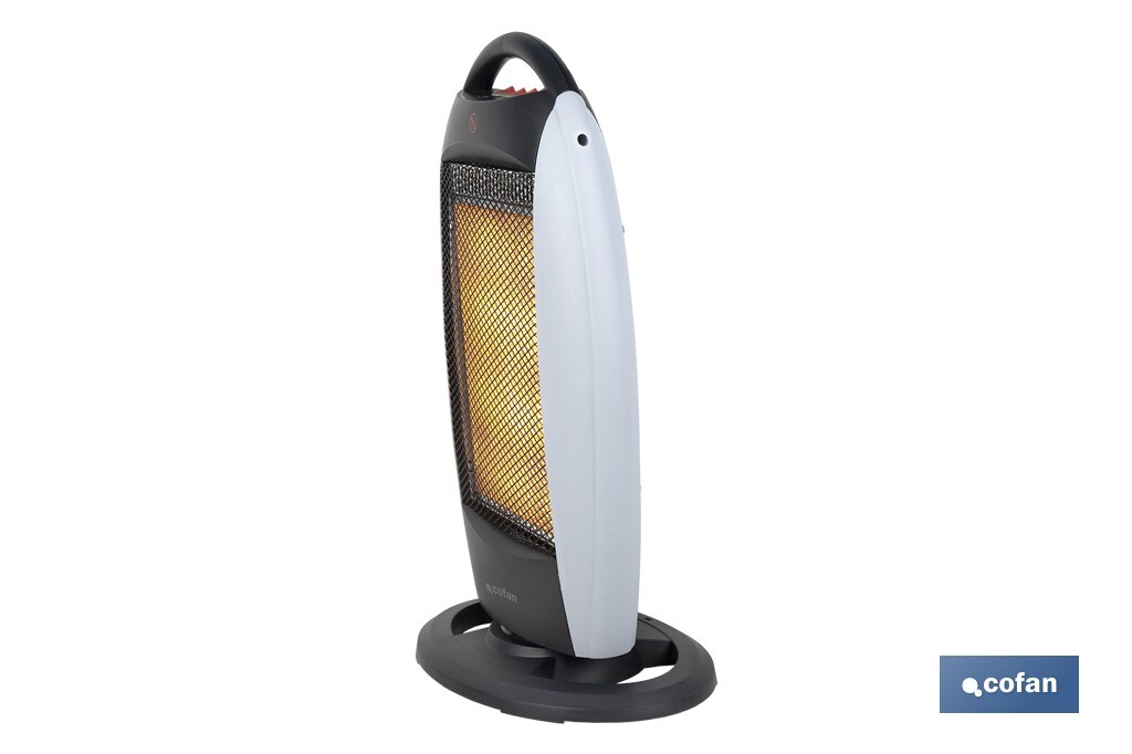 Oscillating halogen heater | Three power settings: 400W, 800W and 1,200W | Instantaneous heat diffusion | Three halogen tubes | Anti-tip safety system - Cofan