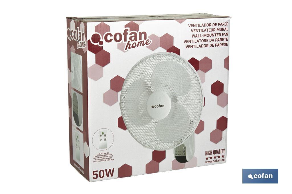 Ventilador de pared con temporizador y mando a distancia | Potencia de 50 W - Cofan