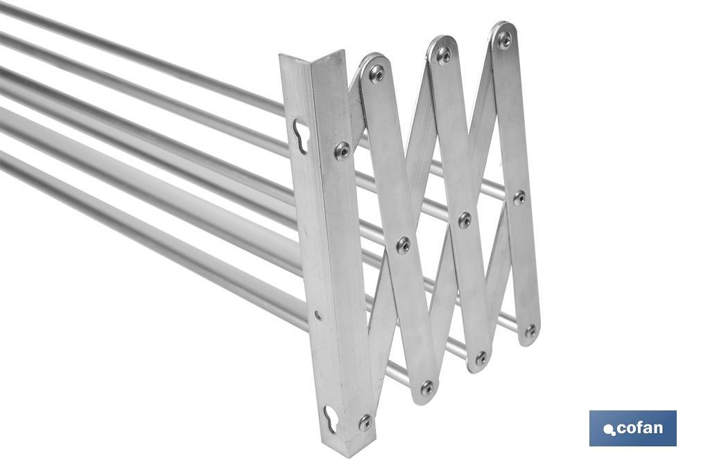 Extensible Wall-Mounted Drying Rack | Aluminium | Folding Drying Rack with 6 Drying Rods | Size: 80 x 45.5cm - Cofan