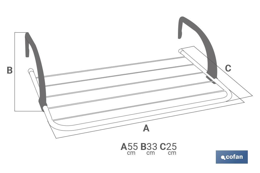 Stendino per termosifone/balcone | Realizzato in acciaio dipinto e polipropilene | Con 6 stecche per l’asciugatura | Dimensioni: 50 x 33 x 25 cm - Cofan