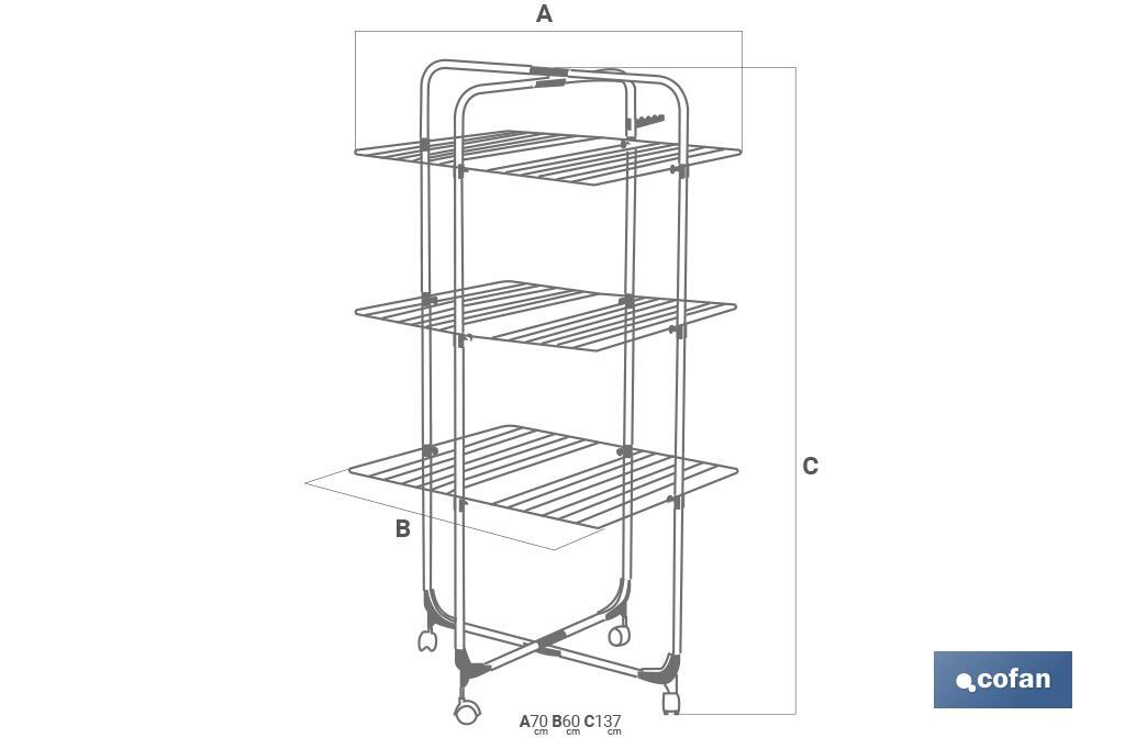 Tendedero de Torre | Fabricado en Acero Pintado y Polipropileno | Medidas 70 x 60 x 137 cm | 3 Niveles de Tendido - Cofan