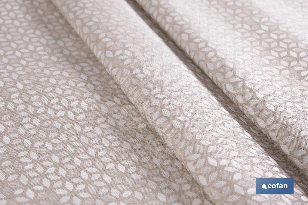 Mantel redondo antimanchas confeccionado en Jacquard con tejido resinado | Diseño de pétalos sobre beige | Materiales: 50% algodón y 50% poliéster | Diferentes medidas - Cofan