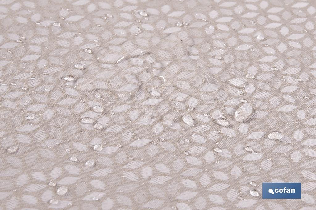 Mantel redondo antimanchas confeccionado en Jacquard con tejido resinado | Diseño de pétalos sobre beige | Materiales: 50% algodón y 50% poliéster | Diferentes medidas - Cofan