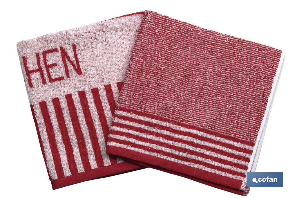 Pack of 2 tea towels | Size: 50 x 50cm | Red and white - Cofan