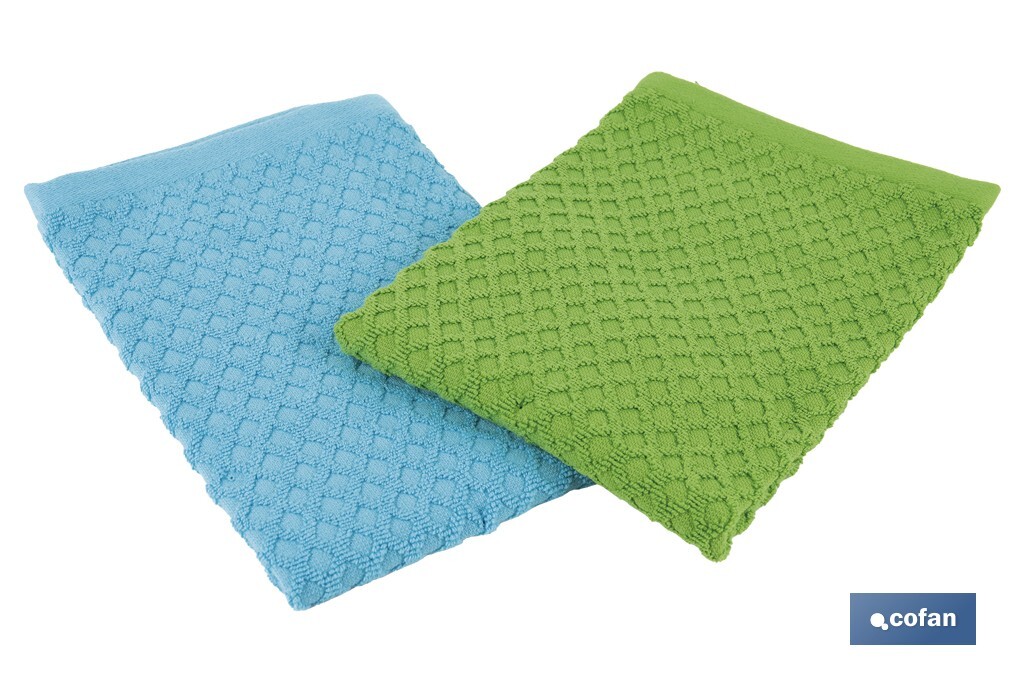 Pack de 2 paños de cocina | Medidas: 50 x 50 cm | Color verde y azul - Cofan