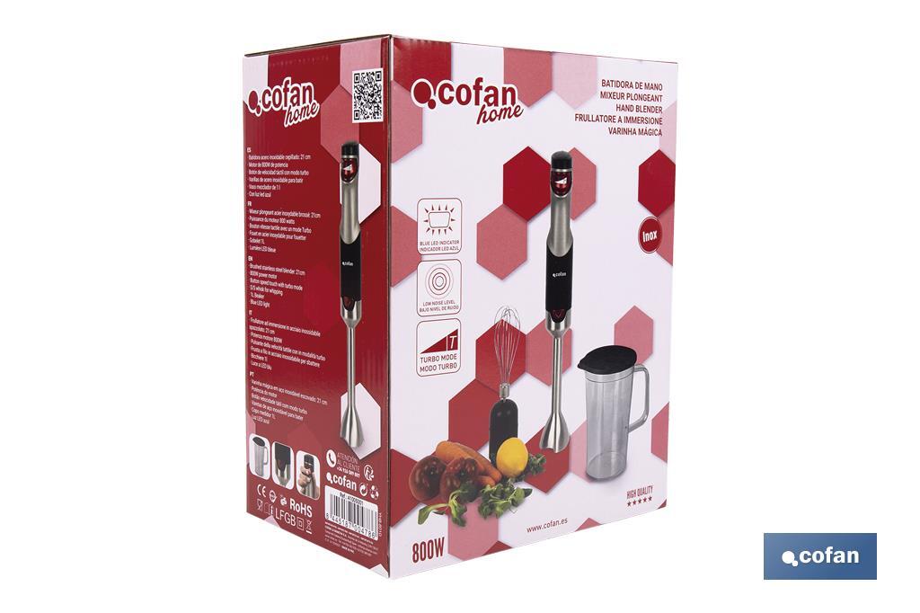 Mixeur Plongeant Électrique | Modèle Zahara | 800 W | Comprend Fouet en Acier et Verre Mélangeur de 1 L - Cofan