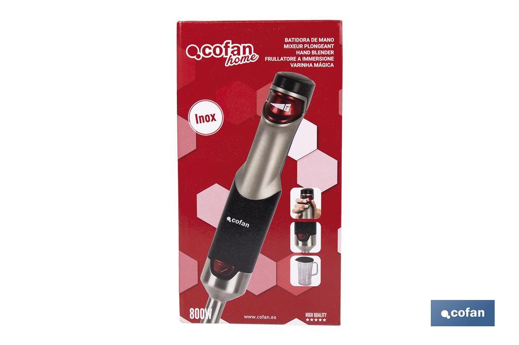 Mixeur Plongeant Électrique | Modèle Zahara | 800 W | Comprend Fouet en Acier et Verre Mélangeur de 1 L - Cofan