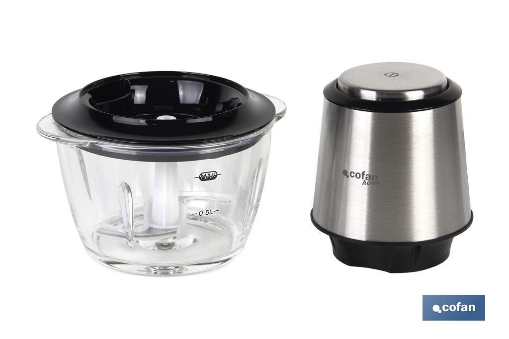 Electric food chopper | Olvera Model | Stainless steel & glass bowl | 400W | 1.2-litre capacity - Cofan