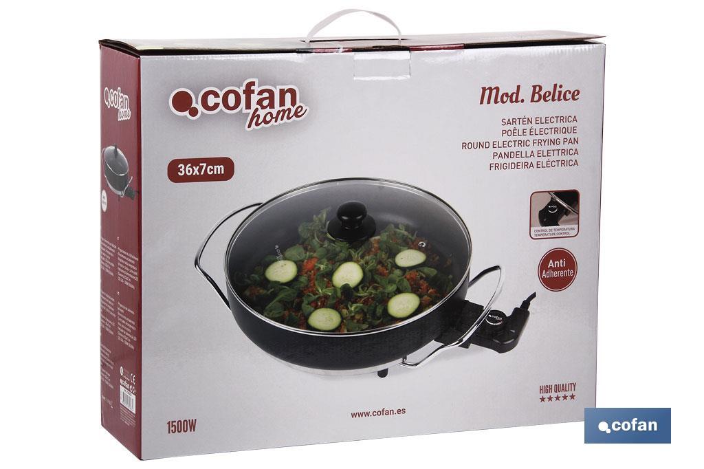 Electric pan | Belice Model | 1,500W | Steel base with non-stick coating | Diameter: 36cm - Cofan