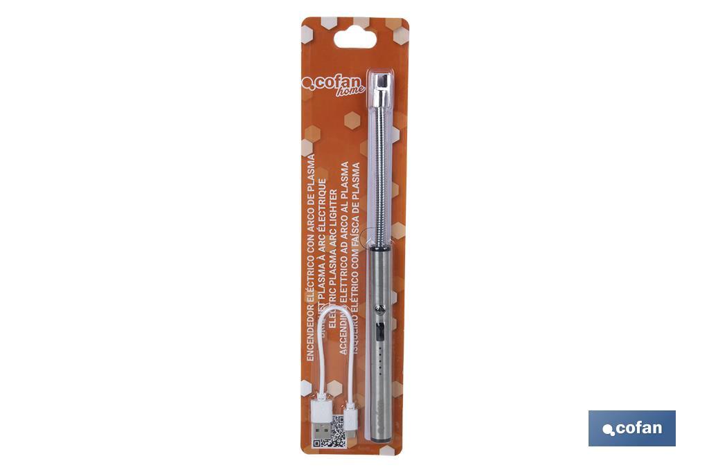 Cofan Allumeur électrique | Briquet USB rechargeable | Briquet plasma à arc électrique | Col flexible | Indicateur de batterie | Dimensions : 26 x 1,5 cm - Cofan