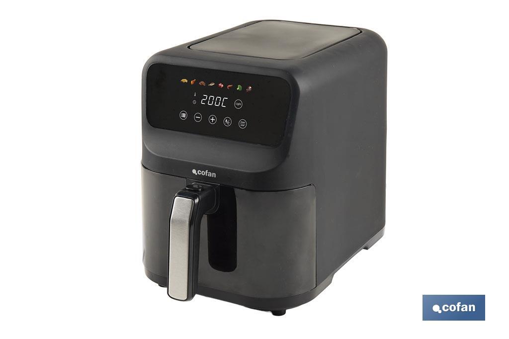 Freidora de Aire Digital de 5 Litros | Ventana de visualización con luz + pantalla táctil en color + rejilla para tostar pan | Bajo Consumo 1500W | 8 Programas - Cofan
