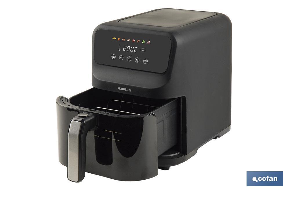 Freidora de Aire Digital de 5 Litros | Ventana de visualización con luz + pantalla táctil en color + rejilla para tostar pan | Bajo Consumo 1500W | 8 Programas - Cofan