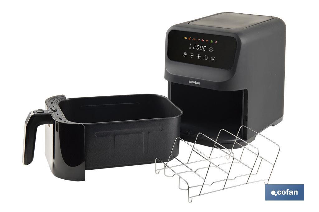 Freidora de Aire Digital de 5 Litros | Ventana de visualización con luz + pantalla táctil en color + rejilla para tostar pan | Bajo Consumo 1500W | 8 Programas - Cofan