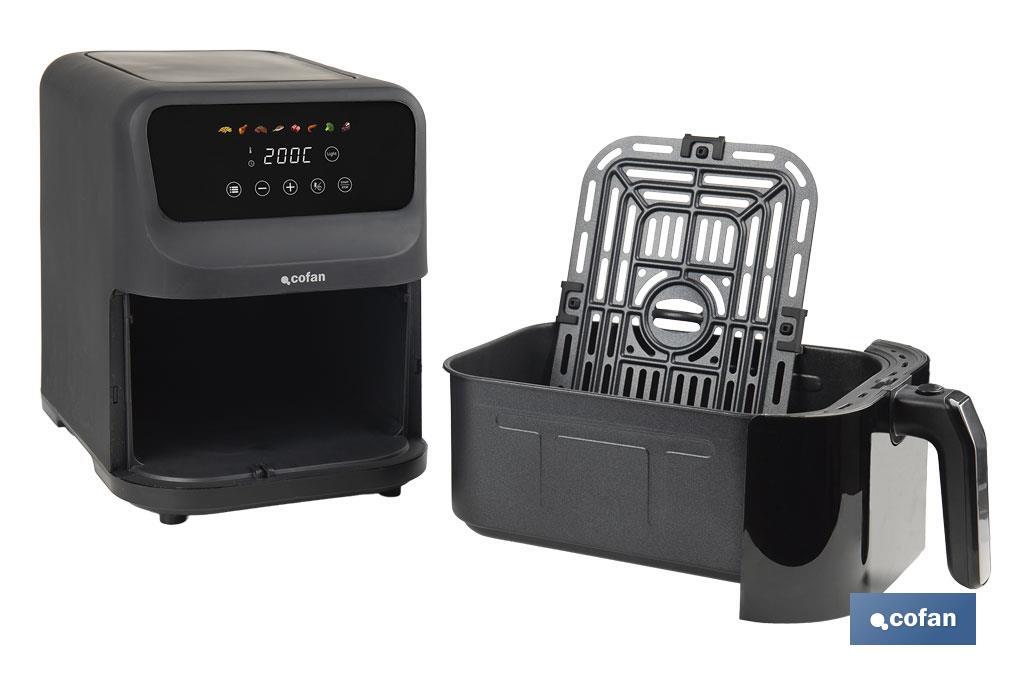 Freidora de Aire Digital de 5 Litros | Ventana de visualización con luz + pantalla táctil en color + rejilla para tostar pan | Bajo Consumo 1500W | 8 Programas - Cofan