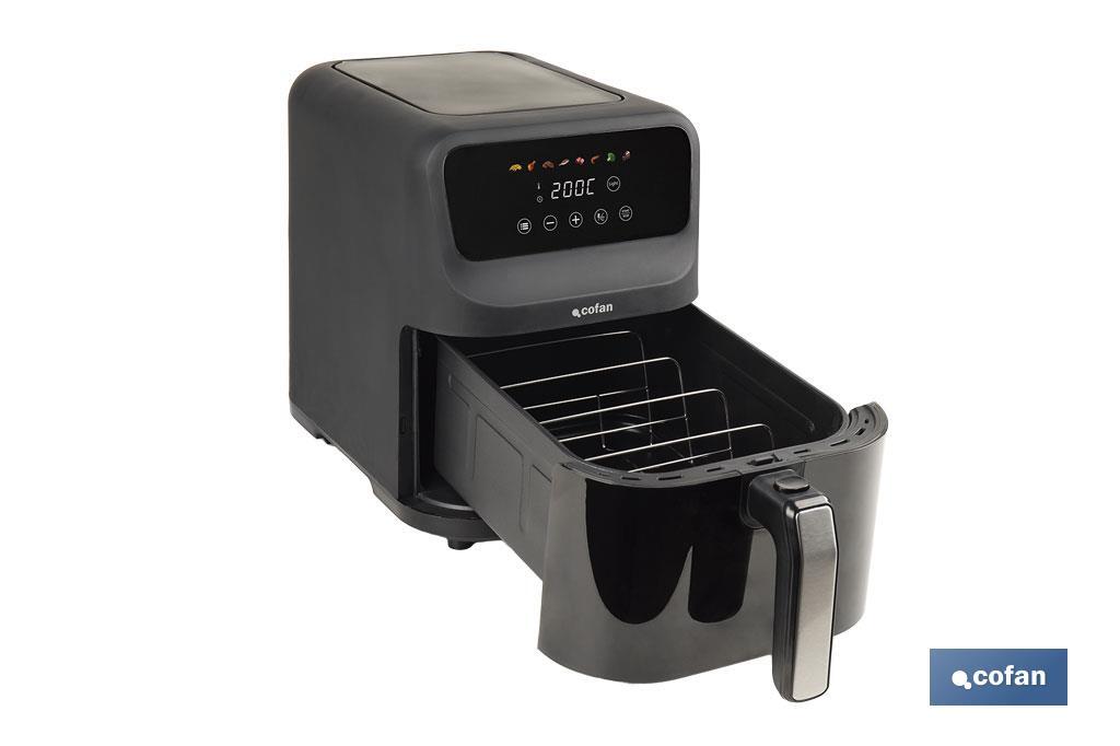 Freidora de Aire Digital de 5 Litros | Ventana de visualización con luz + pantalla táctil en color + rejilla para tostar pan | Bajo Consumo 1500W | 8 Programas - Cofan