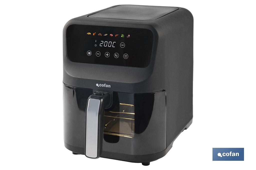 Freidora de Aire Digital de 5 Litros | Ventana de visualización con luz + pantalla táctil en color + rejilla para tostar pan | Bajo Consumo 1500W | 8 Programas - Cofan