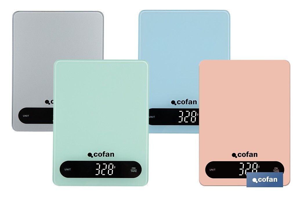 Balance de cuisine numérique disponible en 3 couleurs | Écran LED | 4 capteurs de haute précision - Cofan