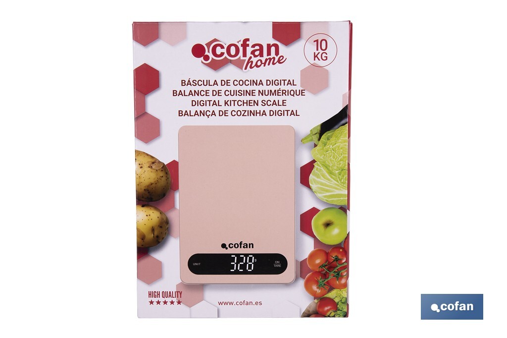 Balance de cuisine numérique disponible en 3 couleurs | Écran LED | 4 capteurs de haute précision - Cofan