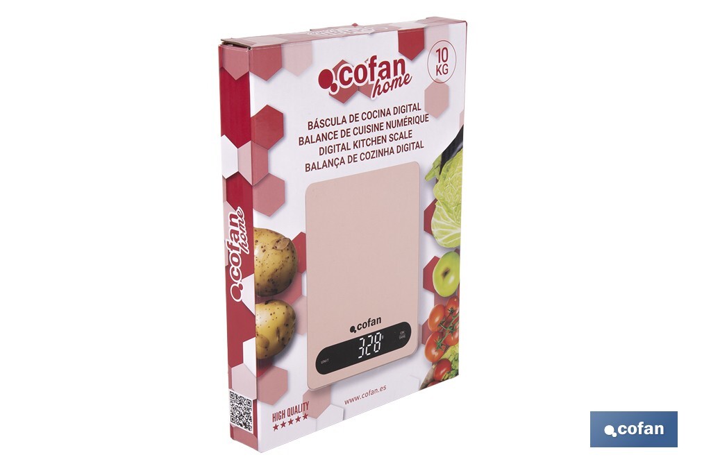 Balance de cuisine numérique disponible en 3 couleurs | Écran LED | 4 capteurs de haute précision - Cofan