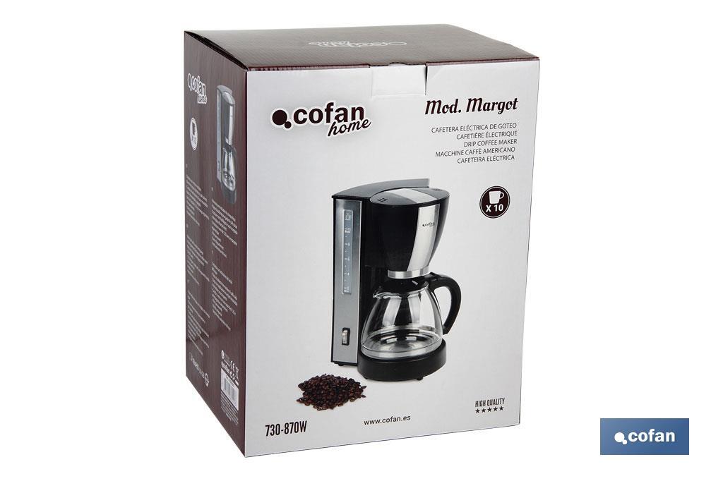 Electric drip coffee maker | Margot Model | Power: 870W | 10-Cup capacity | 1.25l Capacity | Svelte & Classy Design - Cofan