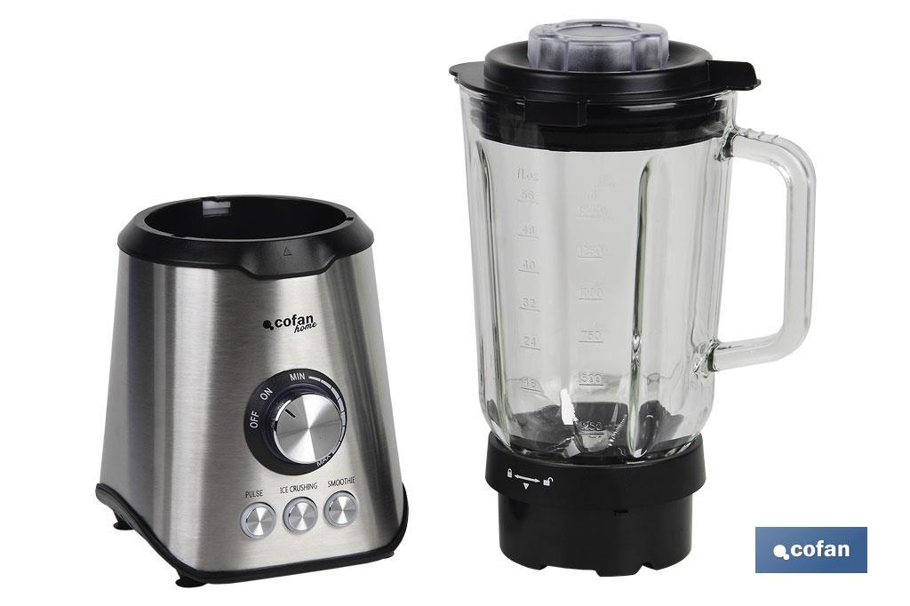 Batidora de vaso | Potencia 1000 W | Capacidad de 1,7 litros | Fabricada en acero inoxidable y vidrio - Cofan