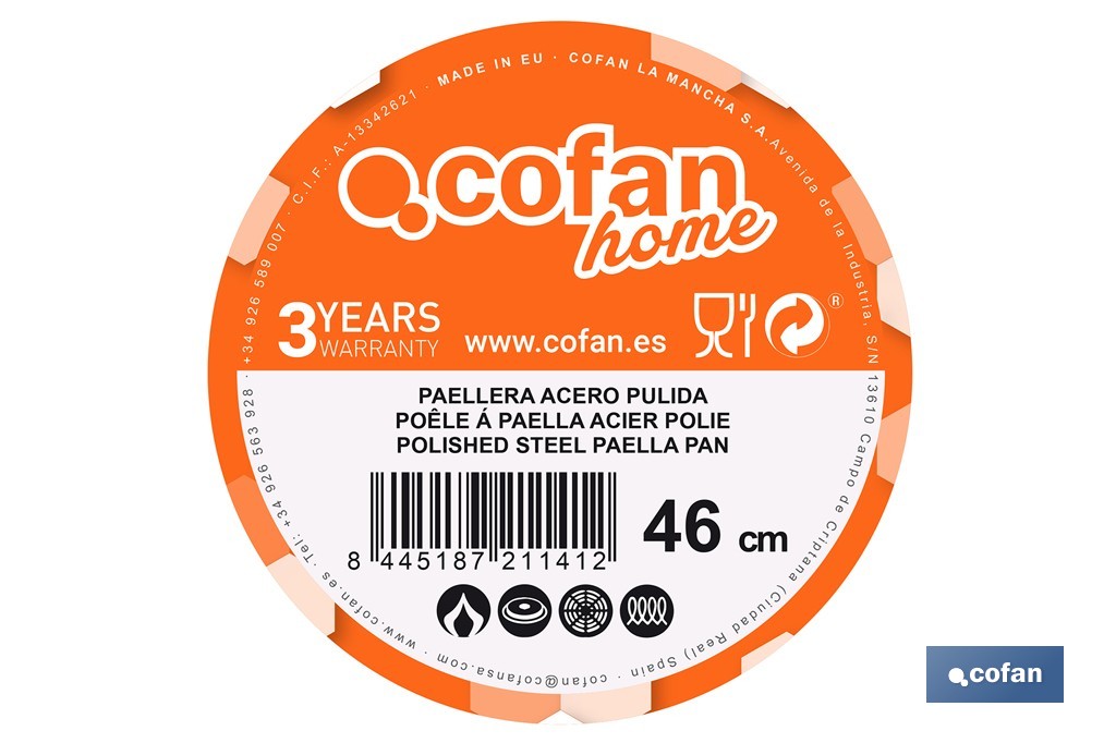 Paellera de Acero Pulido | Diferentes medidas | Paellera Tradiconal | Paellera con 2 Asas | Varios Diámetros - Cofan