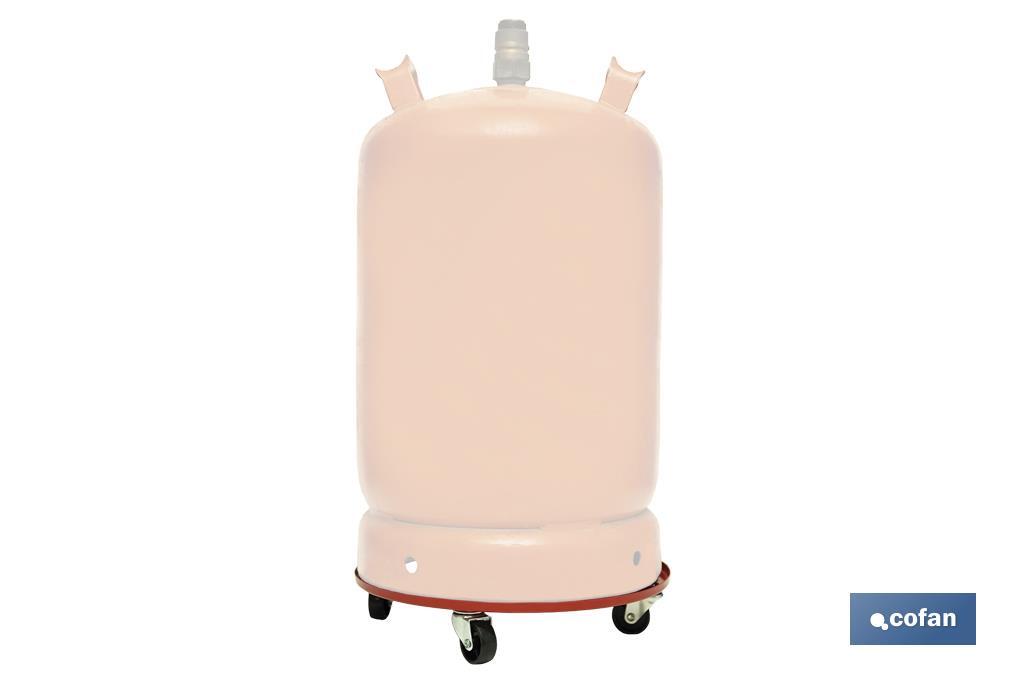 Suporte metálico com 4 rodas para botija de gás butano | Resistente até 50 kg | Adequado para botijas em cor vermelho - Cofan