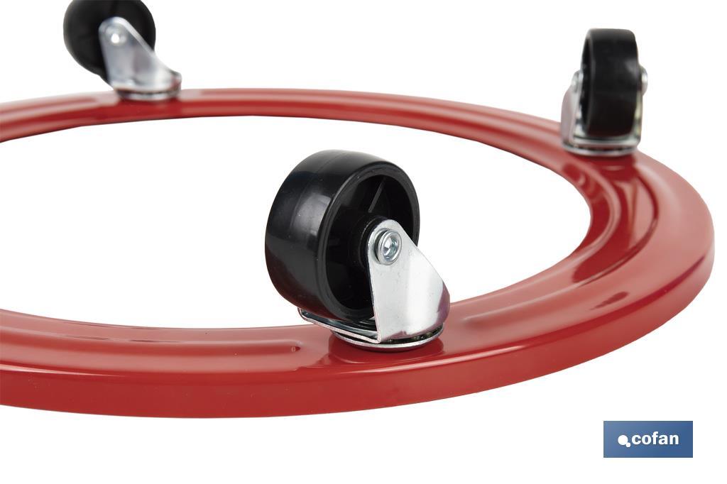 Suporte metálico com 4 rodas para botija de gás butano | Resistente até 50 kg | Adequado para botijas em cor vermelho - Cofan