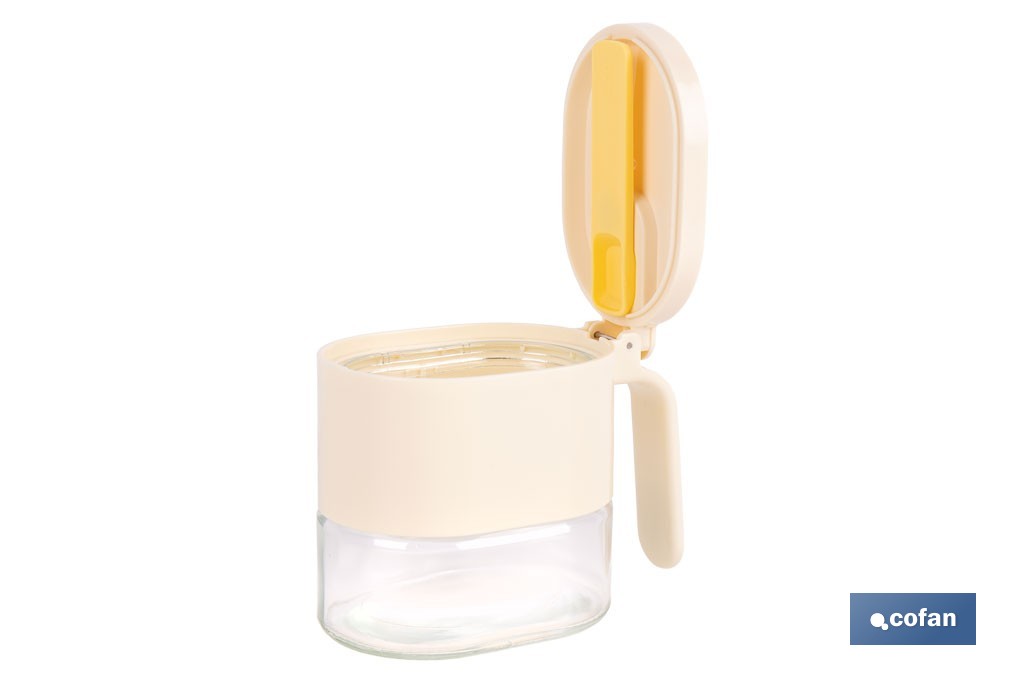 Azucarero o salero de vidrio 380 ml con tapa | Cucharilla incluida | Adecuada para azúcar, sal, café, especias - Cofan