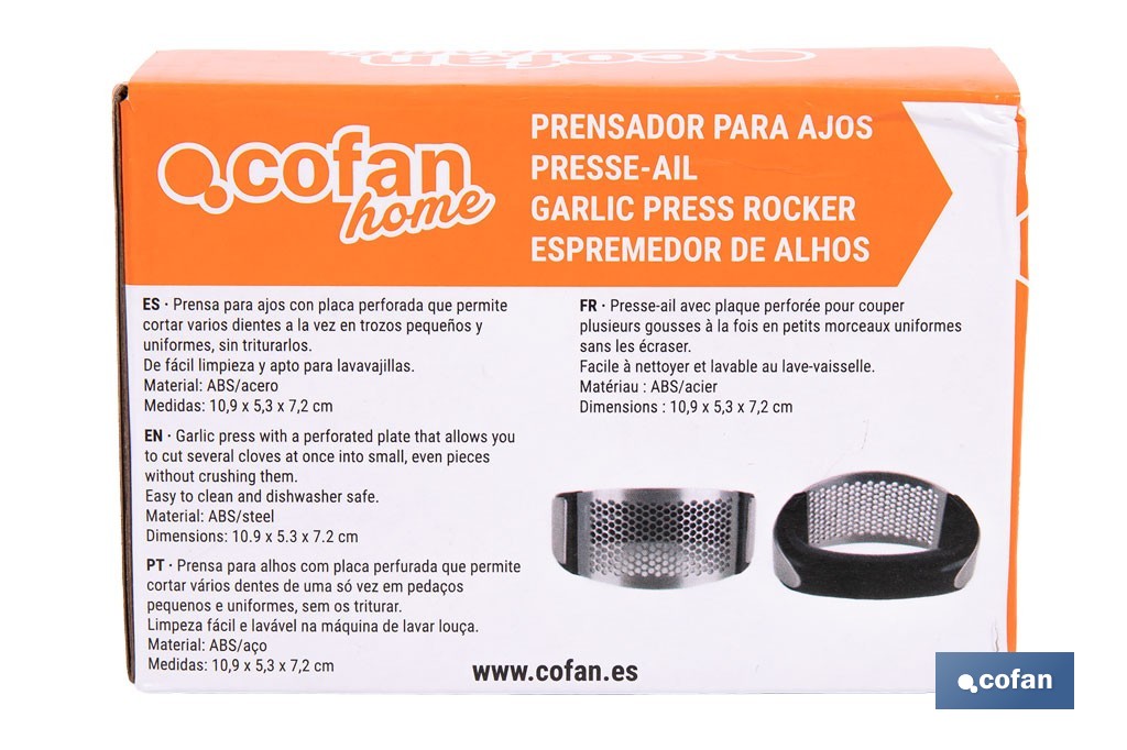 Prensador de ajos ergonómico | Material: acero inoxidable | Apto para lavavajillas, fácil de limpiar - Cofan